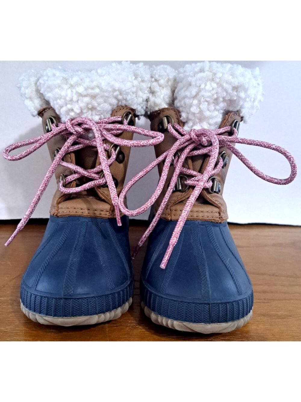 GAP Girl's 10/11 Insulated Duck Boots Lace Up Blue Tan